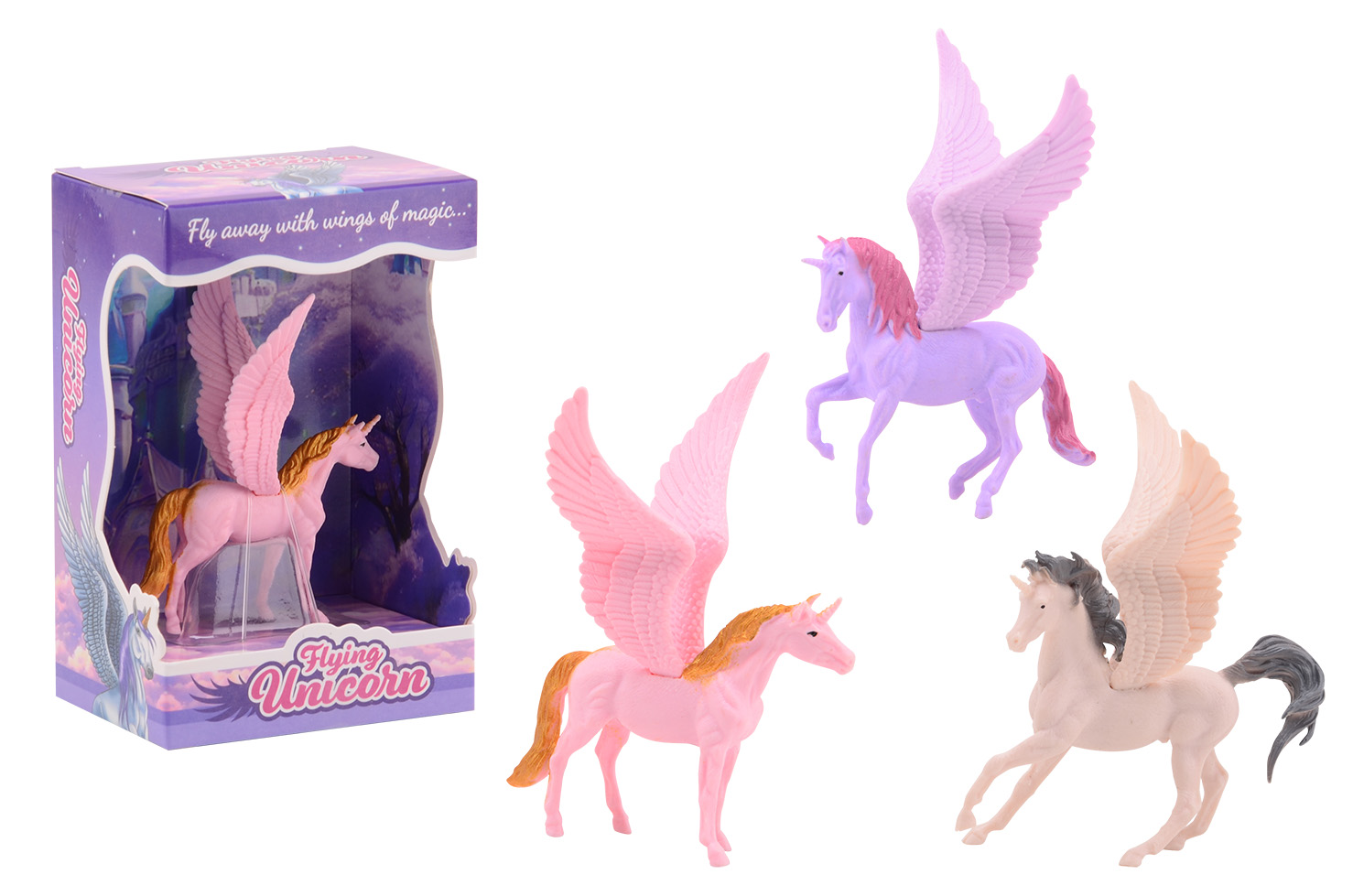 Einhorn mit Flügeln im Karton, 4-fach sortiert