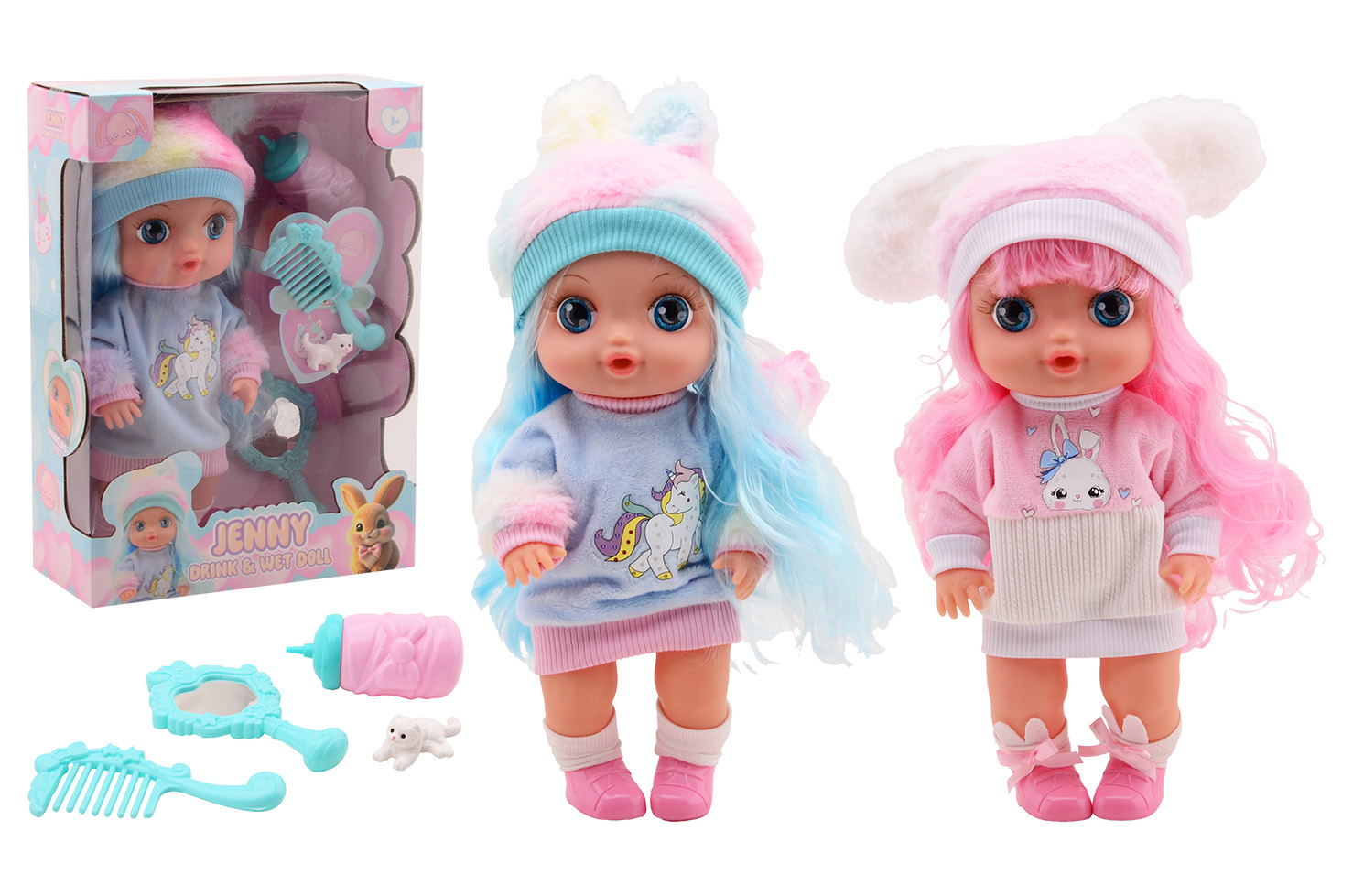 Drink and wet doll with big eyes 30 cm, 2 assorted
