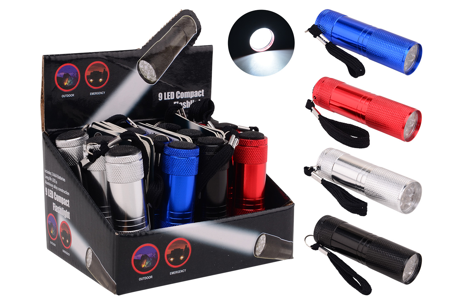 Flaslight 9 LED including batteries