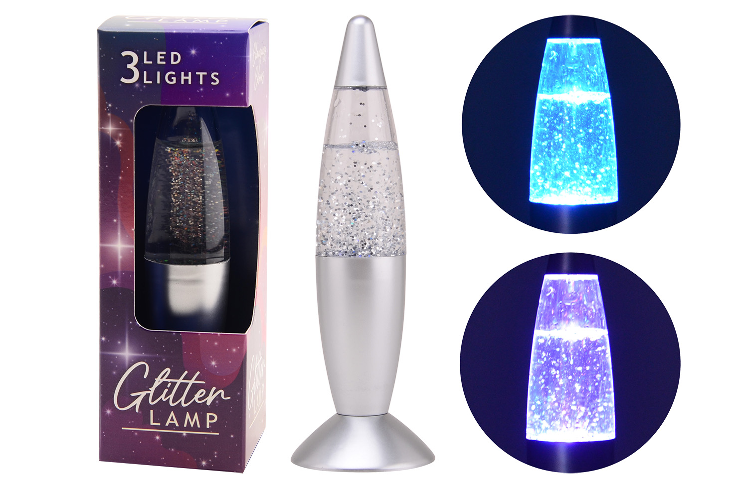 Glitter nachtlamp 20 cm in blister