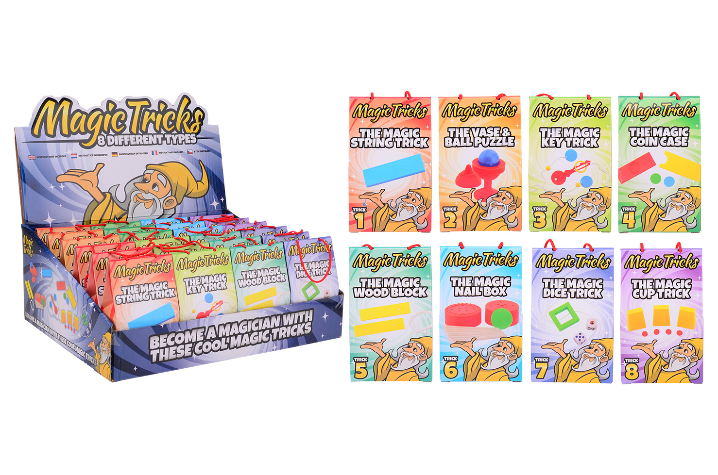 Magic tricks in display, 8 assorted