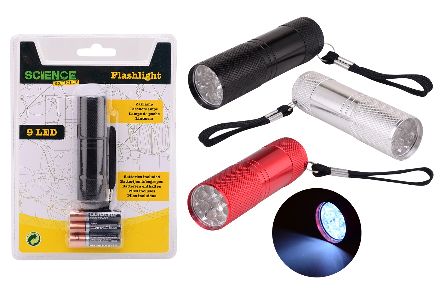Science Explorer Flashlight on blister, 3 assorted