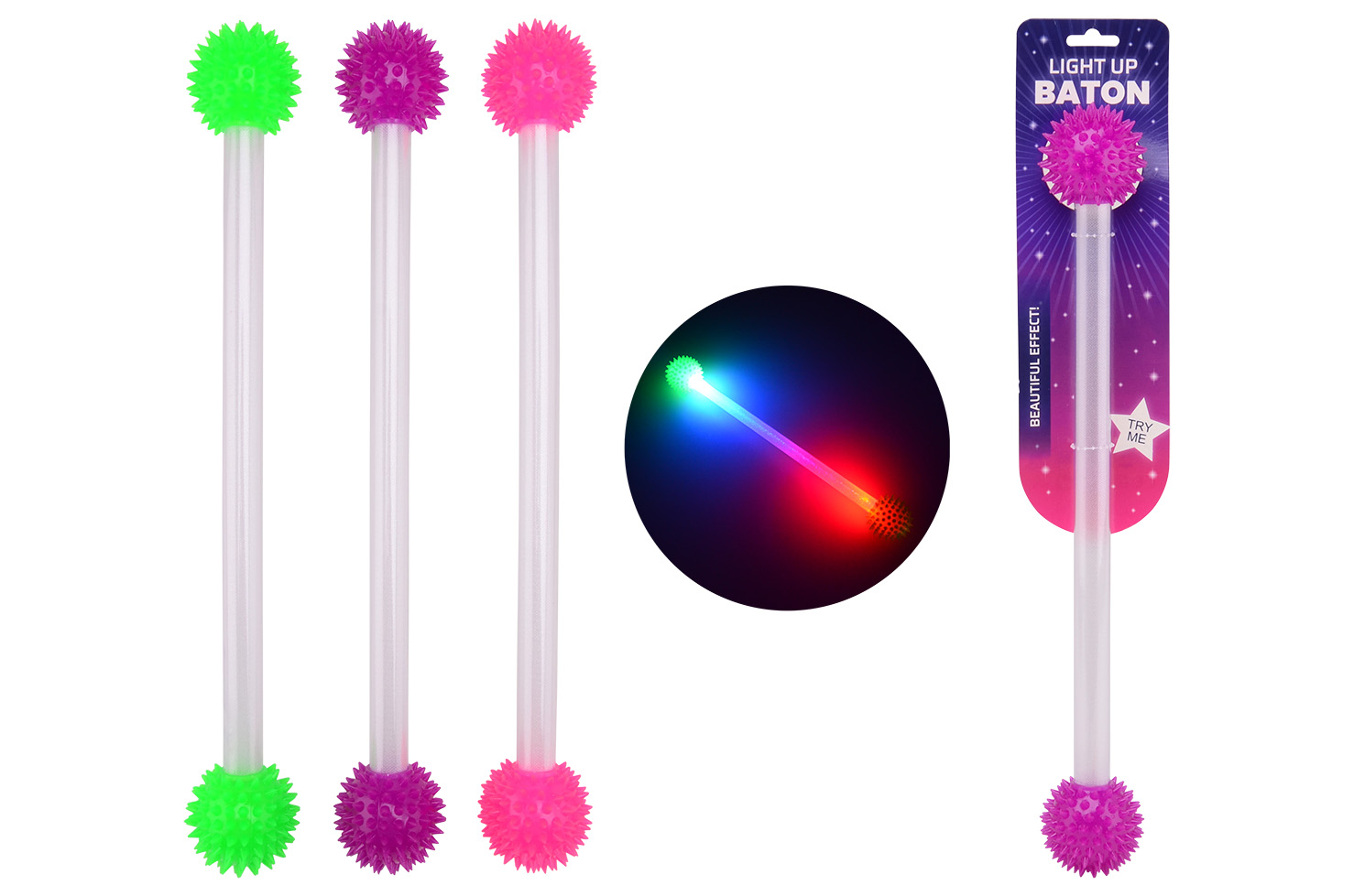 Twirl stick with light, 3 assorted