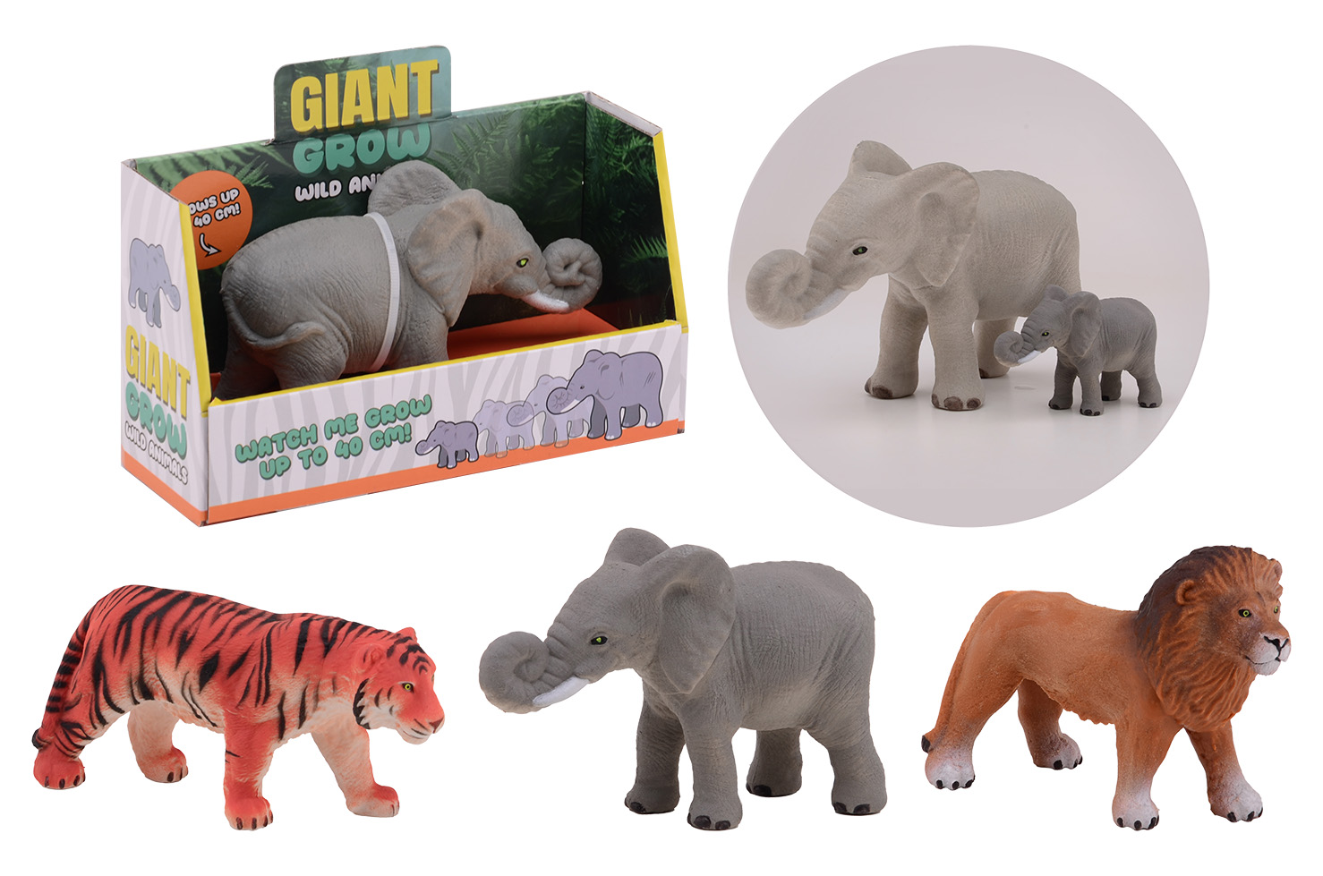 Giant growing wild animals in box, 3 assorted
