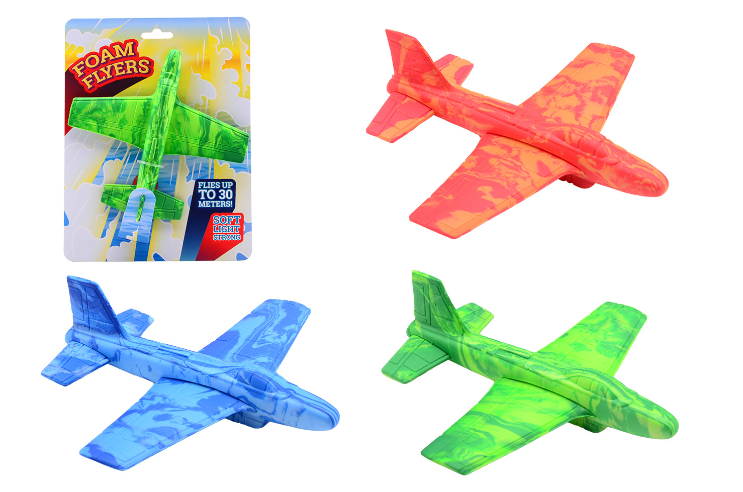 Foam air gliders on card, 4 assorted
