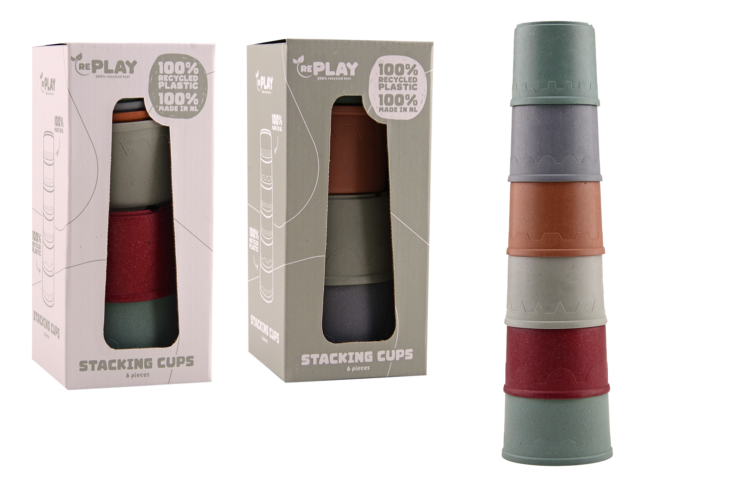 Happy World 100% recycled plastic stacking cups, 100% Dutch