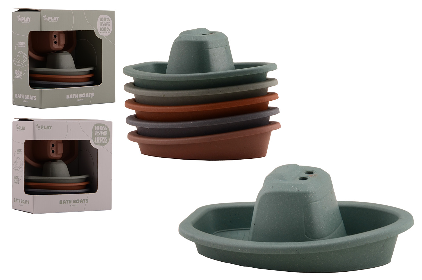 Happy World 100% recycled plastic bath boats in box 5 pcs, 1