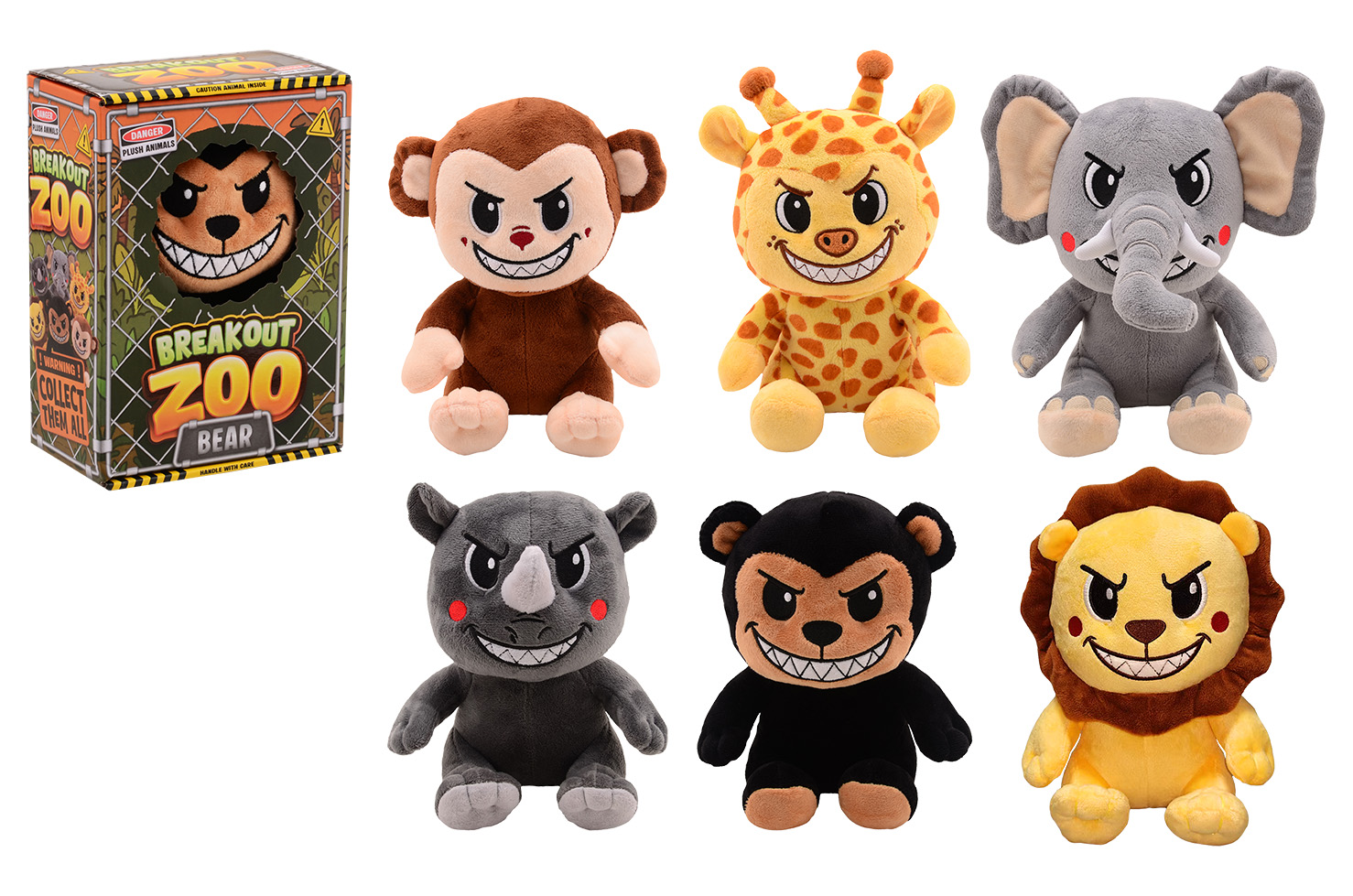 BREAK OUT ZOO - Plush animals XL in box, 6 assorted