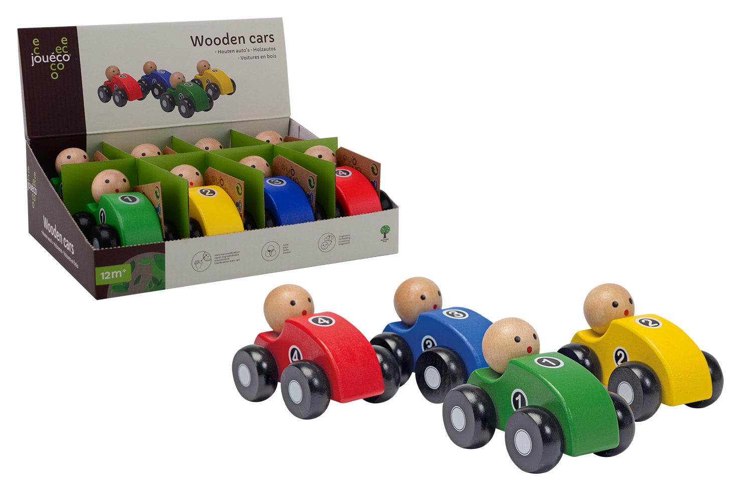 Jouéco® - Houten auto's 4 assorti in display