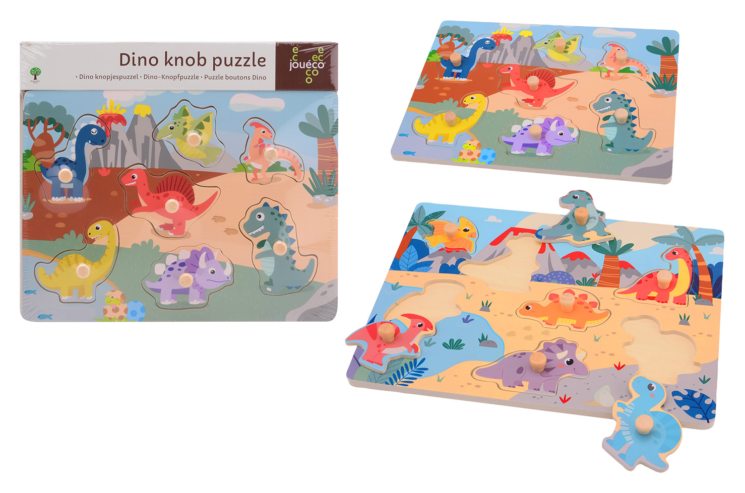 Jouéco® - Dino button puzzle, 2 assorted